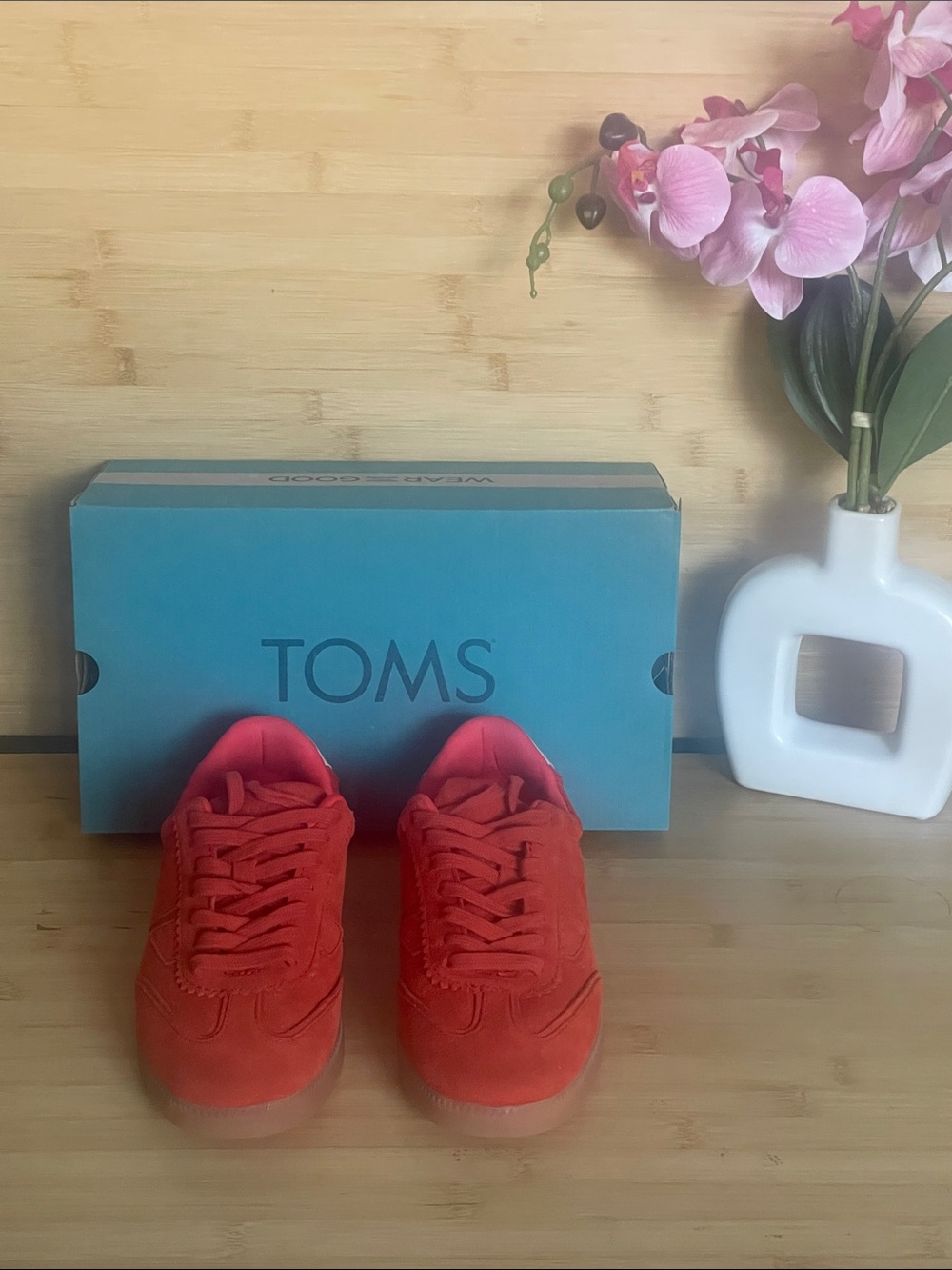 TOMS Red Suede Low-Top Sneakers